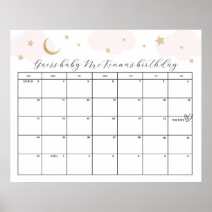 Über dem Mond Rosa Babydusche mit Fälligkeitsdatum Poster
