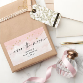 Über dem Mond, rosa Girl-Babydusche Rechteckiger Aufkleber