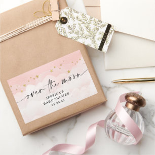 Über dem Mond, rosa Girl-Babydusche Rechteckiger Aufkleber