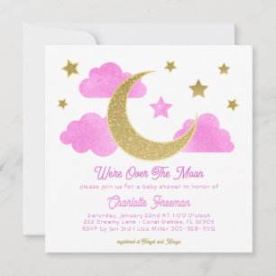 Über dem Mond Rosa Gold Baby Dusche laden Einladung