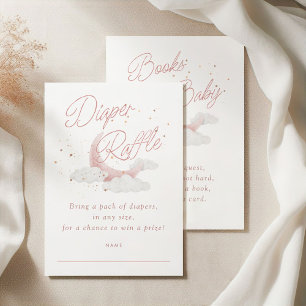 Über dem Mond rosa Gold Stars Baby Diaper Raffle Begleitkarte