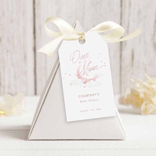 Über dem Mond rosa Gold Stars Babydusche Geschenkanhänger (Von Creator hochgeladen)