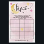 Über dem Mond, rosa Sterne Bingo Paper Game Card Flyer<br><div class="desc">Viel Spaß beim Duschen mit diesem lustigen Bingospiel! Fügen Sie den personalisierten Text mithilfe des Vorlagenformulars hinzu. Verwenden Sie das Wertpapier,  um das Schreiben zu erleichtern.</div>