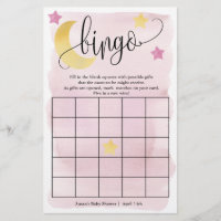 Über dem Mond, rosa Sterne Bingo Paper Game Card