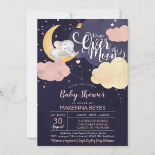 Über dem Mond schlafend Elefantenmädchen Babydusch Einladung
