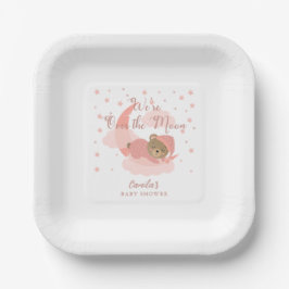 Über dem Mond schlafende Bärenmädchen-Babydusche Pappteller