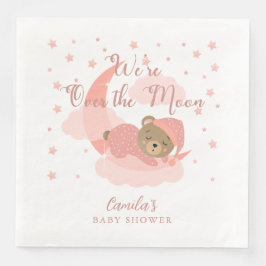 Über dem Mond schlafende Bärenmädchen-Babydusche Serviette