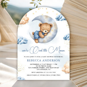 Über dem Mond schlafender Teddybär Blau Baby Showe Einladung
