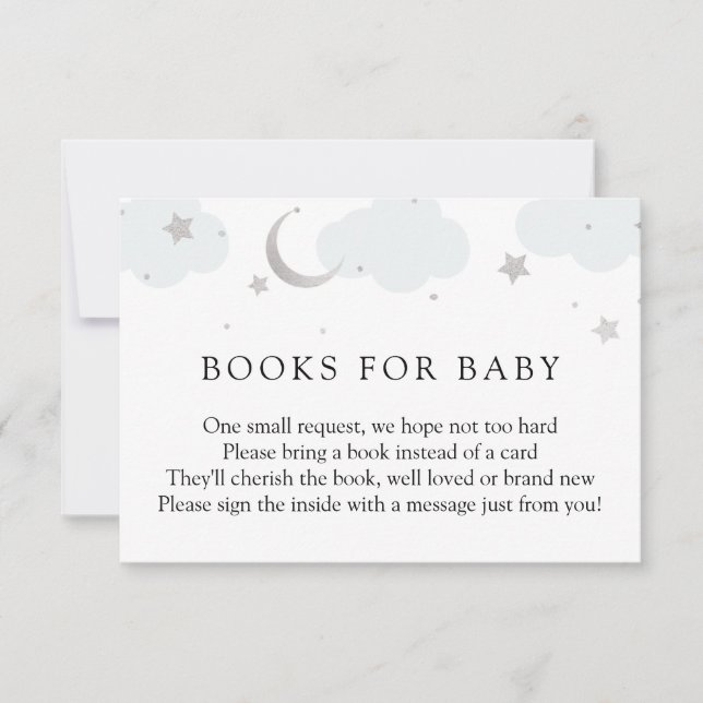 Über dem Mond Silver Blue Books for Baby Card Einladung (Vorderseite)