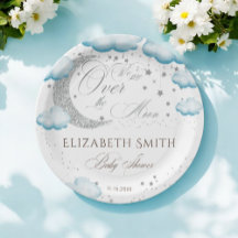 Über dem Mond Silver Blue Boy Baby Dusche