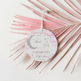 Über dem Mond Silver Pink Girl Baby Shower Glitzer Geschenkanhänger