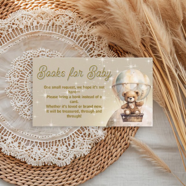 Über dem Mond Teddy Bärenbücher für Baby Begleitkarte (Over the moon hot air balloon teddy bear baby shower "Books for Baby" card)