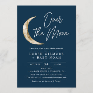 Über dem Mond Thema Indigo Kinderdusche Einladung