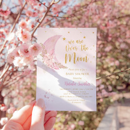 Über dem Mond und den Sternen Wasserfarbe Mädchen Einladung