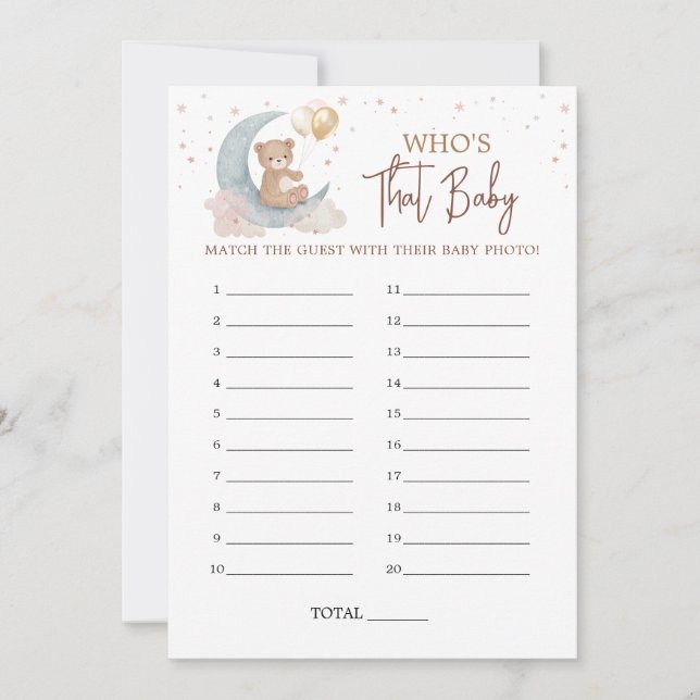 Über dem Mond, wer ist das Baby Foto Game Card Einladung (Vorderseite)