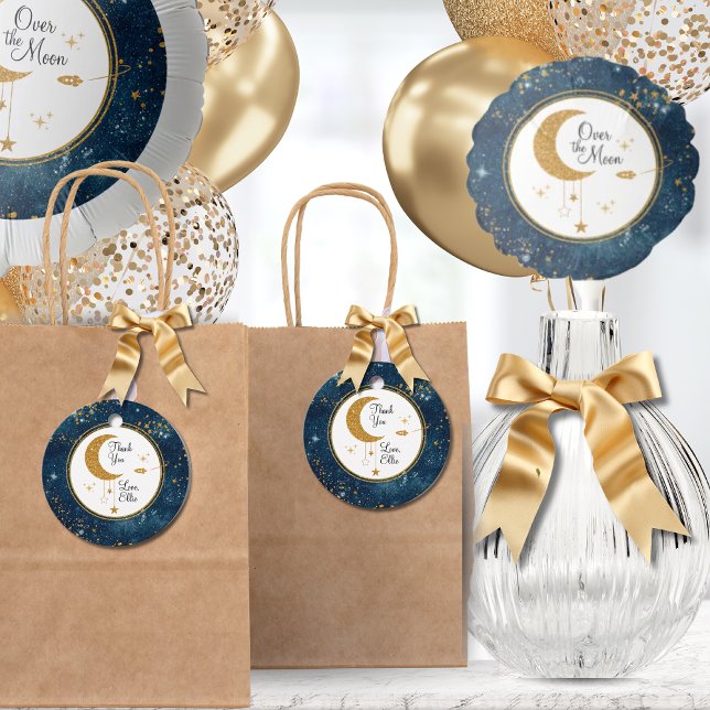 Über dem Mondraum Danke, Baby Geschenkanhänger (Over The Moon Space Thank You Baby Favor Tags)