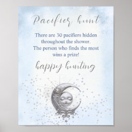 Über dem Moon Boy Baby Shower Schnuller Jagd Spiel Poster