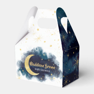 Über dem Moon Gold Stars Blue Baby Dusche Geschenkschachtel