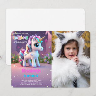 Über dem Regenbogen, Einhorn-Geburtstags-Foto Einladung