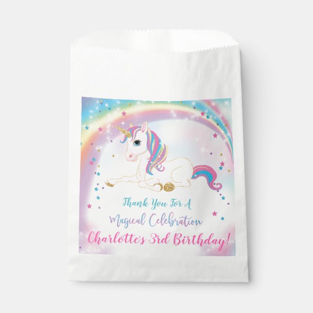 Über dem Regenbogen Einhorn Magischer Geburtstag Geschenktütchen (Vorderseite)