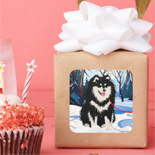 ÜBER DEN FLUSS Finnischer Lapphund-Aufkleber 2 Grö Quadratischer Aufkleber