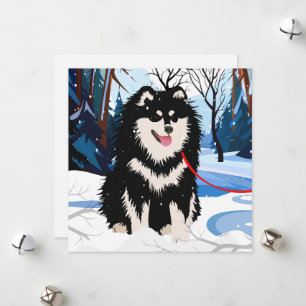 ÜBER DEN FLUSS Finnischer Lapphund Mini-Druckkarte Feiertagskarte