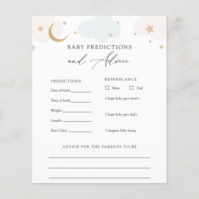 Über den Mond Baby Advice and Predictions Card (Vorderseite)