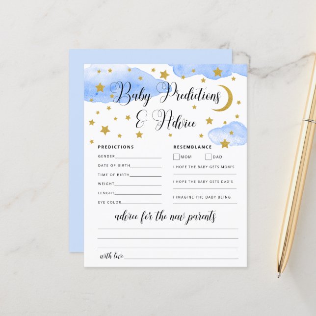 Über den Mond Baby Advice and Predictions Card (Vorderseite/Rückseite Beispiel)