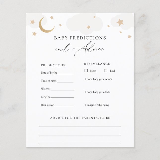 Über den Mond Baby Advice and Predictions Card (Vorderseite)