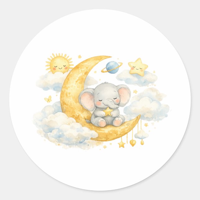Über den Mond Baby Shower Aufkleber (Vorderseite)