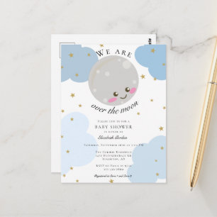 Über den Mond Baby Shower Blau Kawaii Postkarte