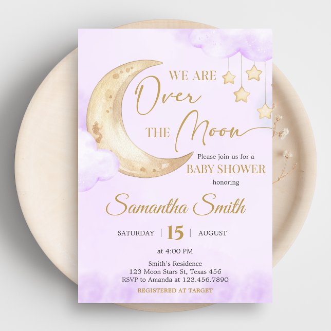 Über den Mond Baby Shower  Einladung (Over the Moon Baby Shower Invitation)