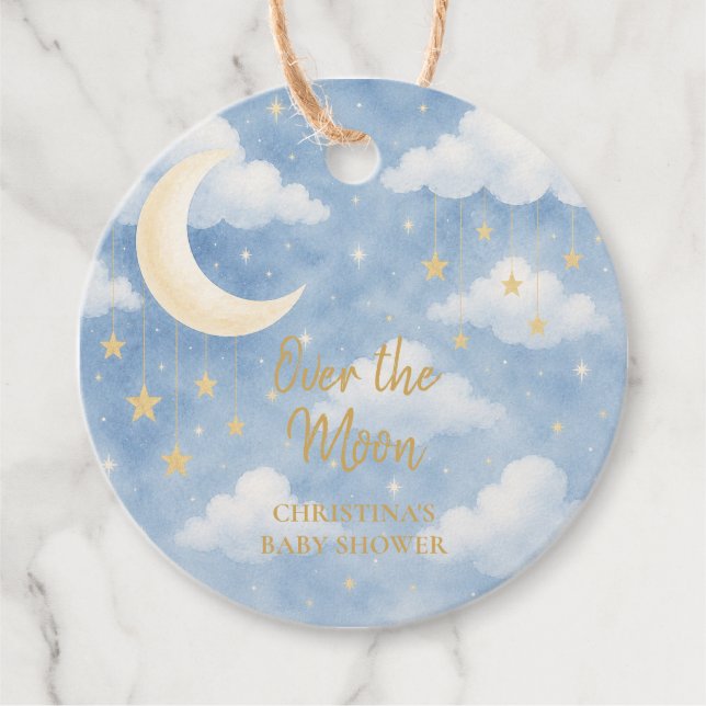 Über den Mond Baby Shower Geschenkanhänger (Vorderseite)