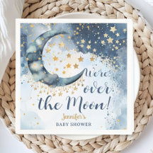 Über Den Mond Baby Shower Junge Blau Funkelnde Ste