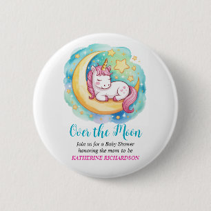 Über den Mond Baby Shower – Schlafendes Einhorn Button