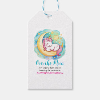 Über den Mond Baby Shower – Schlafendes Einhorn Geschenkanhänger