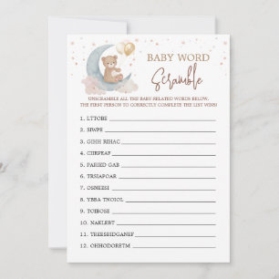 Über den Mond Baby Shower Wortverdrehspiel Spielka Einladung