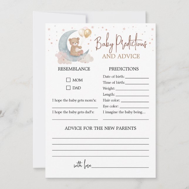 Über den Mond Baby Vorhersagen und Ratschläge Kart Einladung (Vorderseite)