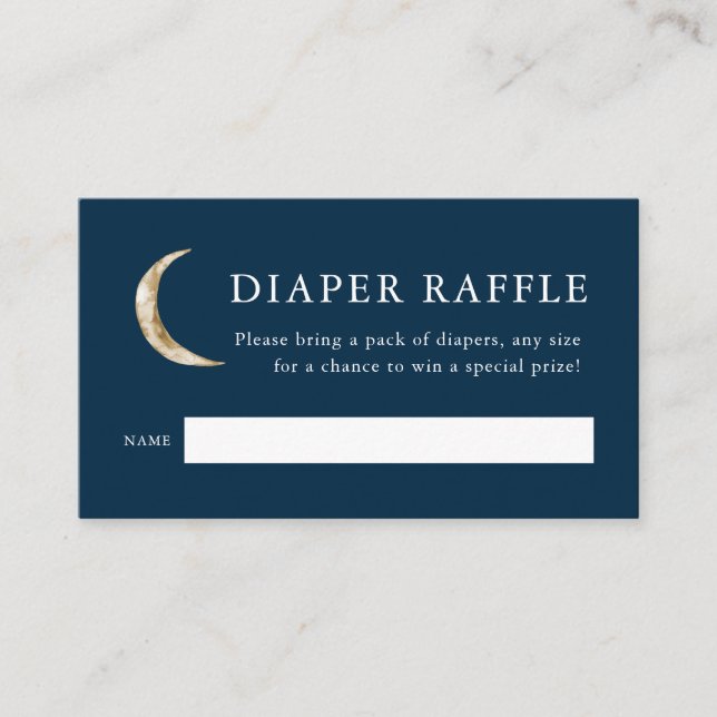 Über den Mond Babyduschendusche Windeln Raffle Tic Begleitkarte (Vorderseite)