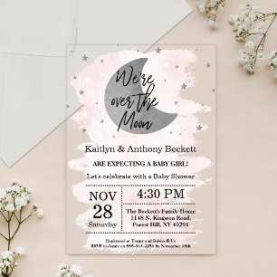 Über Den Mond Babyparty für Mädchen Acryleinladungen