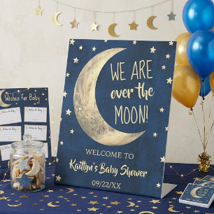 Über den Mond Babyparty Willkommen Sockelschild