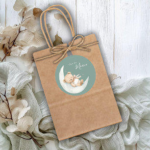 Über den Mond Bär Baby Shower Runder Aufkleber