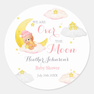 Über den Mond Bär Mädchen Baby Shower Runder Aufkleber