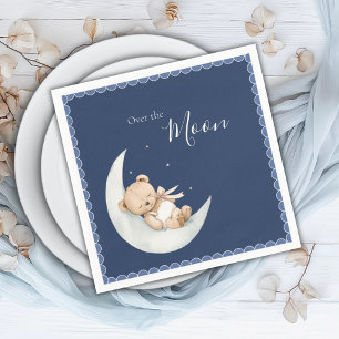 Über den Mond Bär Navy Blau Babyparty Serviette
