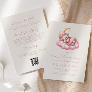Über den Mond Bär Rosa Mädchen QR Code Babyparty Einladung