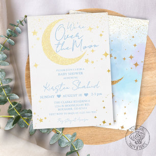 Über den Mond blaue Folie-Baby-Shower-Einladung Folieneinladung