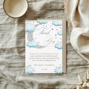 Über den Mond blauer Junge Baby Shower Willkommen Dankeskarte