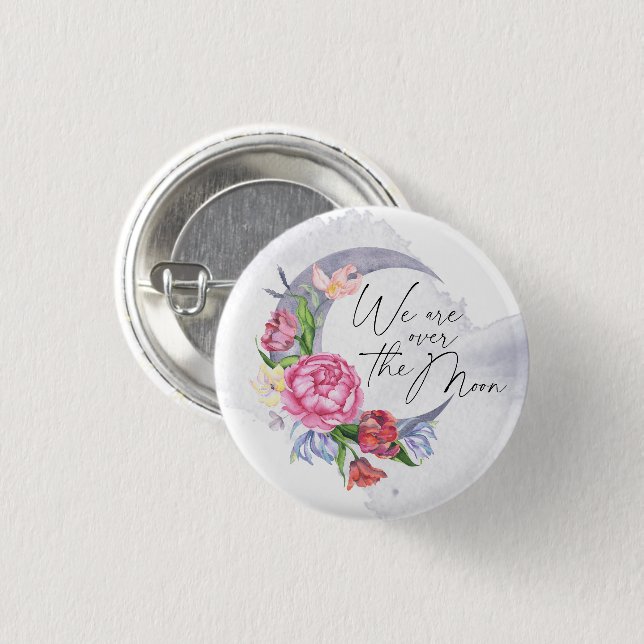 Über den Mond Blumen-Baby-Party Button (Vorne & Hinten)