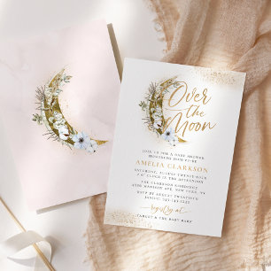 Über den Mond Boho Goldstaub & Wolken Baby Shower Einladung