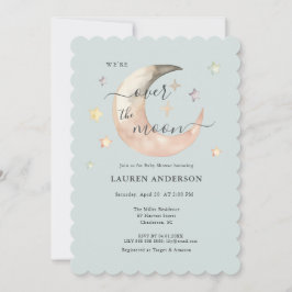 Über Den Mond Boho Himmelsblau Baby Shower Einladung